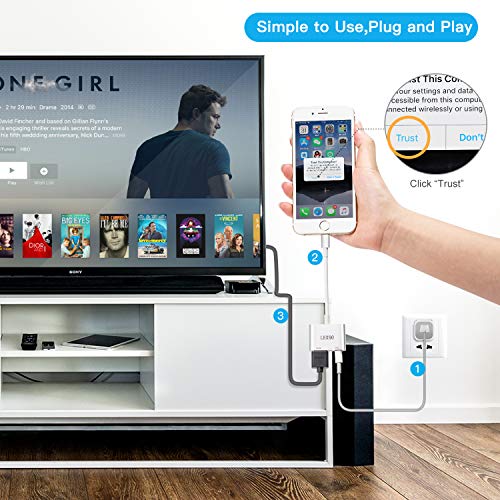 Digital Hdmi Adapter for Phone/iOS to Hdmi Cable Digital AV 2 in 1 Plug Play 1080P TV Converter Compatible with iPhone XR/XS/Max X 11/8/7/6/5Plus Table to TV Projector Monitor - Thumbnail 4