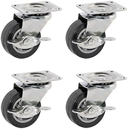 FactorDuty 4 Pack Caster Wheels Swivel Plate with Side Break Casters On Black Polyurethane Wheels (2.5" Wheels w Brake)