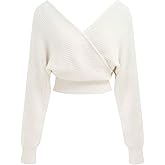 Verdusa Women's Off The Shoulder Cozy Sweaters Elegant Knit Pullover Wrap Crop Tops Fall Outfits