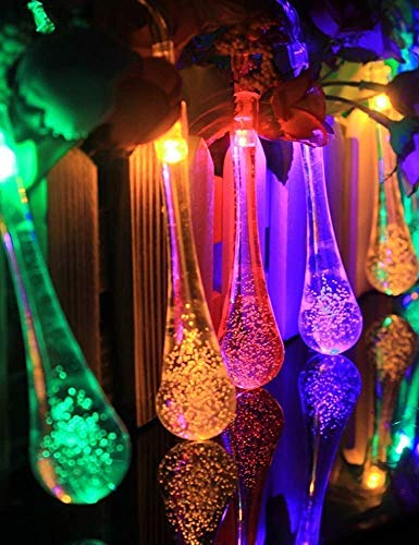 Solar LED Lichterkette Regentropfen Bunt für Außen 8 Modi IP65 Wasserdicht Dekorative Lichter für Garten Bäume Terrasse Party (Bunt Regentropfen)