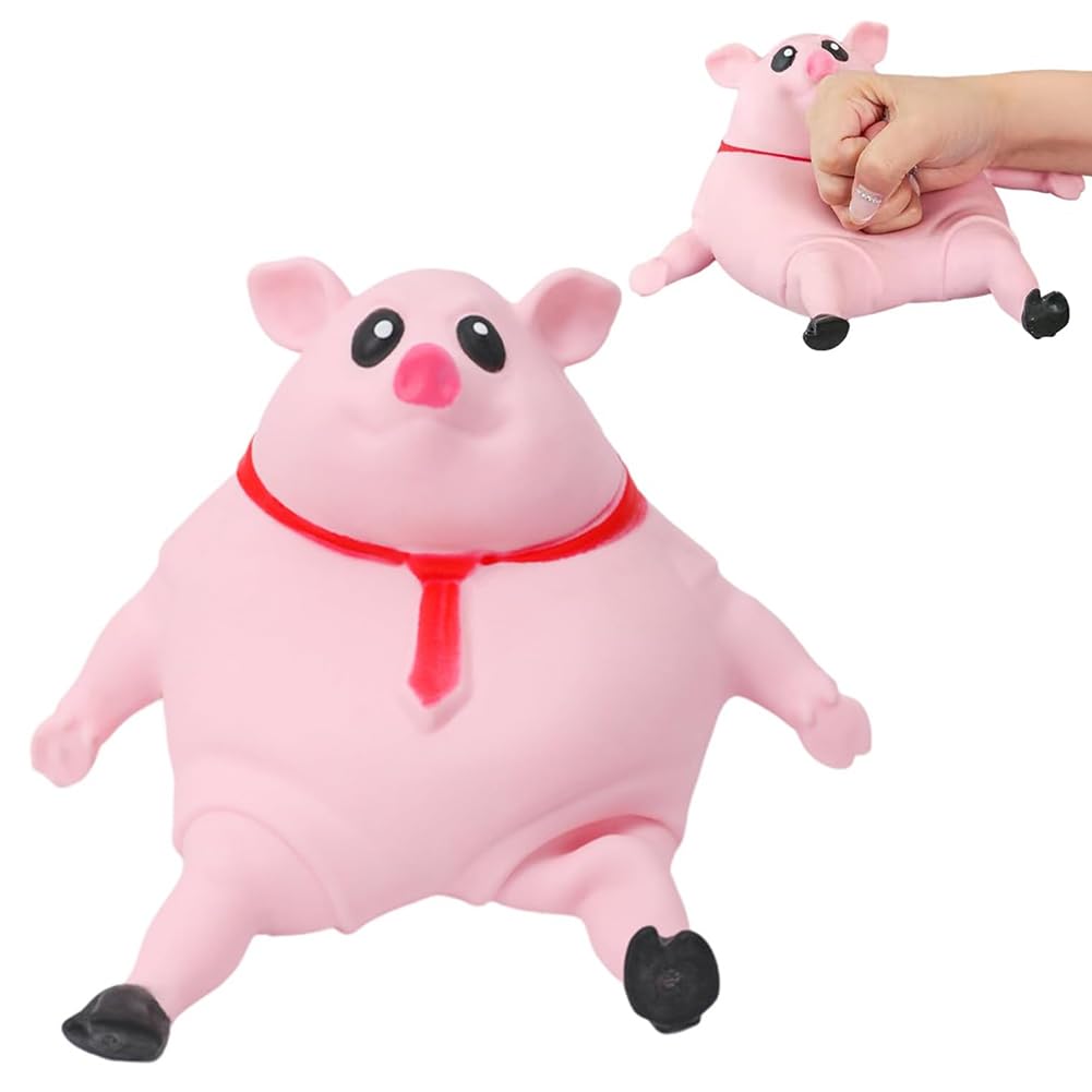 Pink Pig Toy Figure, Squishy Squeeze Pig Toy, Pig Stress Squishy Piggie Squeeze Toy, Stretch Stress Pig Squeeze Piggy Toy, Anti-Anxiety Funny Toy for Kids and Adults Decompress and Anxiety Relief
