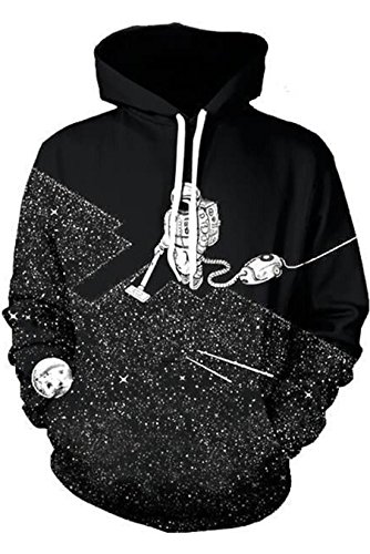 Coli&Tori Unisex Black Outer Space 3D Print Hoodie Sweatshirt (smaller than normal size)