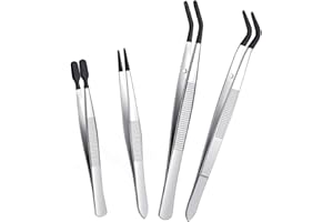 Rubber Tipped Tweezers, Tweezers with Rubber Tips, Large Stainless Steel Rubber for Stamps Coins Jewelry Crafts 4 PCS (Black)