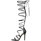 LISHAN Womens Gladiator Knee High Sandals Open Toe Lace Up Criss Cross Strappy Stiletto Heels
