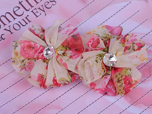 Alilang Girly Pink Cream Chiffon Flower Crystal Rhinestone Head Piece Barrette Hair Clip