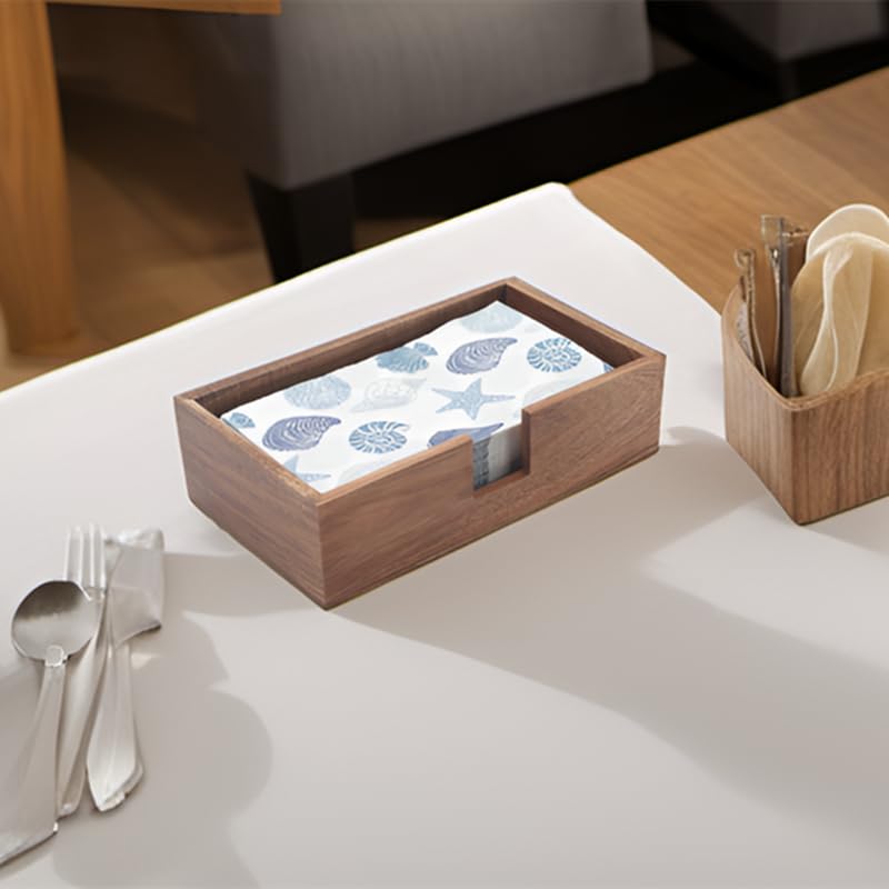 Rectangular Acacia Wood Napkin Holder, Wooden Napkin Tray, Napkin Holder for Kitchen, Bathroom (24 x 14 x 6.5 cm)