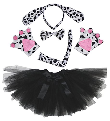 Dalmatians Dog Headband Bowtie Tail Gloves Black Tutu 5pc Girl Costume for Party