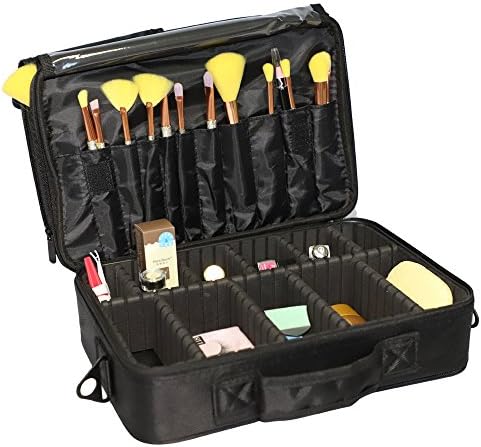 CHOCITY Portable Makeup Train Case Cosmetic Bag Organizer Black Artist Storage Bag Rose Red 13.58 x 9.06 inch with Shoulder Strap