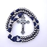 Rugged Faith Over Fear Paracord Rosary with Acid Blue Cord