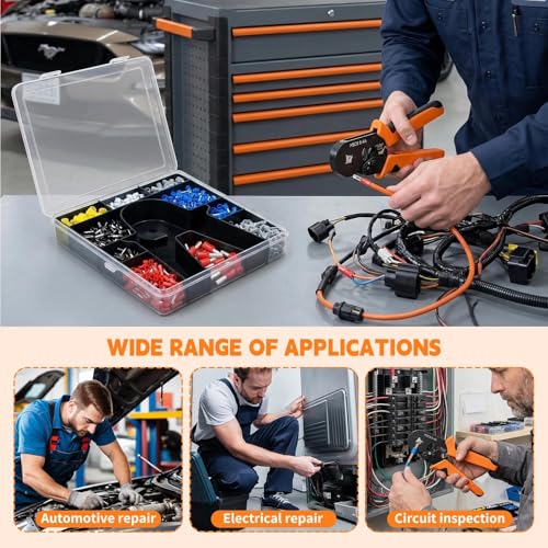 Crimping Tool Electrical Terminals with 1250 Pieces Terminals, Self-Adjusting Crimping Tool with Ratchet 0.25-10 mm², Professional Crimping Pliers, Electrician Tool Kit for Electrical Cables