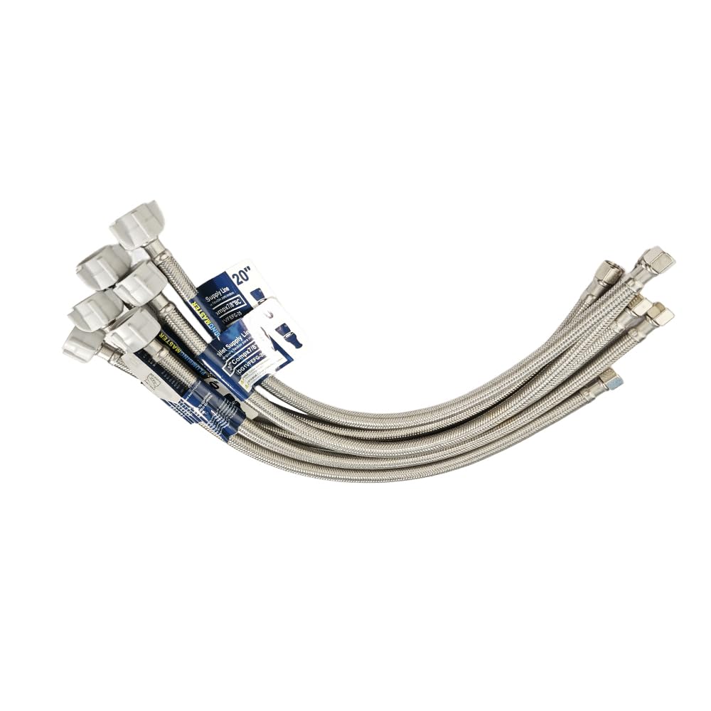 Photo 1 of (6pcs 20 inch) PLUMBINGMASTER Toilet Water Supply Line,3/8" Comp x 7/8" BC Braided Stainless Steel Toilet Supply Line,Toilet Connector Hose with Anti-Leaking Brass Nut