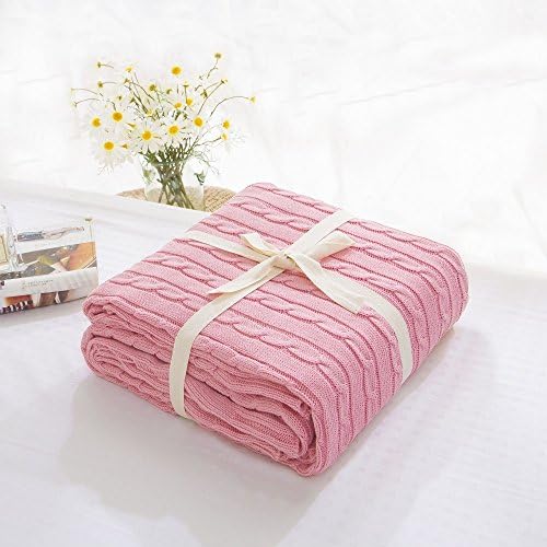 Blanket Handmade Crocheted Cotton Cable Knitting Super Soft Warm Sleeping Cover Blanket Rug for Kids or Adults Bedroom Quilt Living Room Office Sofa-Megach (110cm 180cm Pink)
