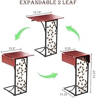 Etna Sofa Side Table Perfect For Your Night Stand Bedside Couch Living Room Tv Trays Expandable 2 Leaf Metal And Dark Brown Wood Top With Leaf Design C Shaped Snack