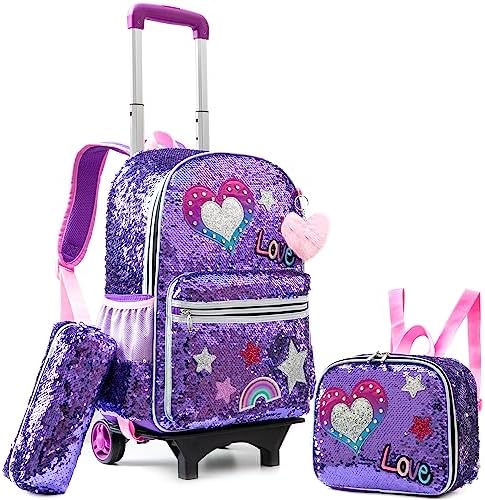 Meetbelify Rolling Backpack for Girls School Backpack with Wheels Kids ...