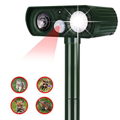 Dog Repellent, Outdoor Solar Powered and Weatherproof Ultrasonic Dog/Cat/Mosquito Repeller (Green)
