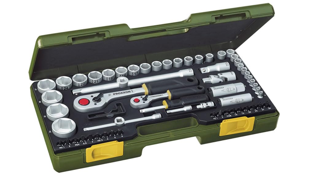 Proxxon 23286 Socket Set, 0 V, Multi-Colour, 1/4-1/2-Inch, Set of 65 Piece
