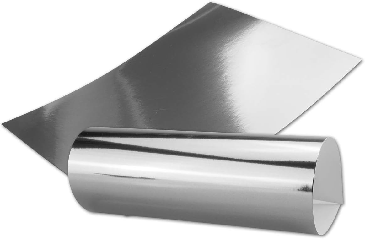 NEUSER PAPIER Silver Metal Mirror Paper - Set of 10 - Silver mirrored - White back - DIN A4 21.0 x 29.5 cm - Ideal for crafting and DIY