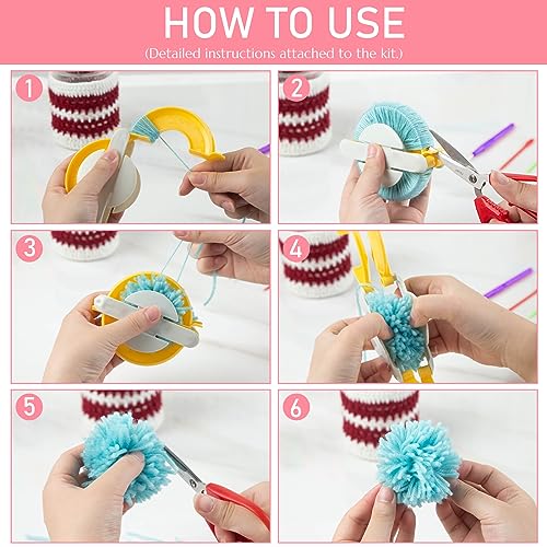 VGOODALL 20PCS Pom Pom Maker Kit, Pom Pom Makers with Colorful Yarn Skeins Knitting Puff Ball Maker Set for Kids Adults Beginners DIY Decoration