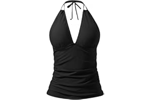 Yonique Women's Halter Tankini Top V Neck Swim Top Tummy Control Bathing Suit