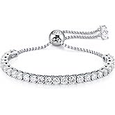 Moissanite Tennis Bracelet for Women, Adjustable Moissanite Tennis Bracelet 2mm/2.5mm/3mm/4mm D Color VVS1 Round Cut 925 Sterling Silver, Luxury Moissanite Jewelry Gift for Valentine's day, Mother's day,Anniversary and Self Gift