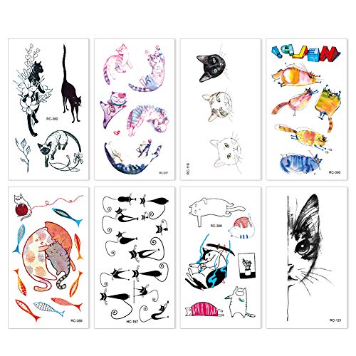 image for Aster 24Sheets Cat Series Temporary Tattoos, 58 PCSCute Kitty Cat Fake