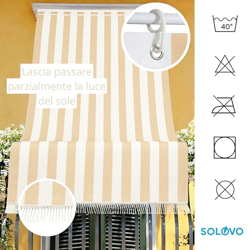 Sun Curtain Stripes Outdoor Balcony Terrace Porch Gazebo with Rings and Hooks for Application, Durable and Washable, 100% Durable Polyester, Striped Dye (Beige_White, 145 x 250)