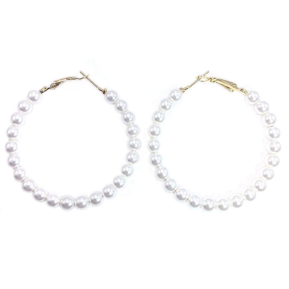 Pearl Beaded Big Hoop Earringsfor Women Large Gold Kpop Elegant Pearly Hoop Dangle Earringsfor Lady Young Women Boho Allergy Lightweight Pierced Nickle Free with Box