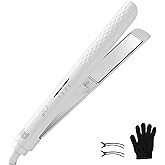 Quico Hair Straightener, 110-240V Global Travel Hair Straighteners for Women, 15s Fast Heating, Professional Negative Ion Flat Iron, Temp Memory, 320℉-450℉, Auto-Off, with Glove and Clips, Gift, White