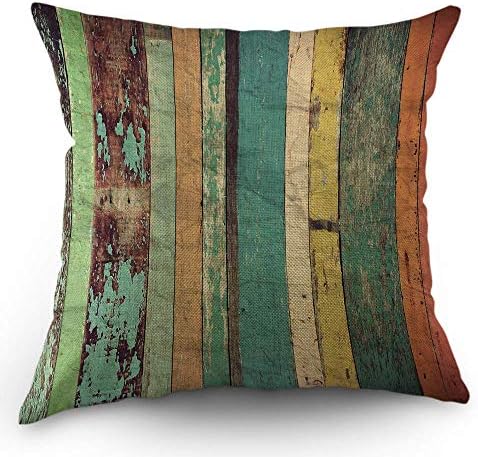 JuMei Wood Pillows Striped Throw Pillow Cover Vintage Plank Wooden Stripe Pillow Case 18x18 Inch Accent Pillow Cotton Linen Square Cushion Decorative Cover for Sofa Bed Multicolor
