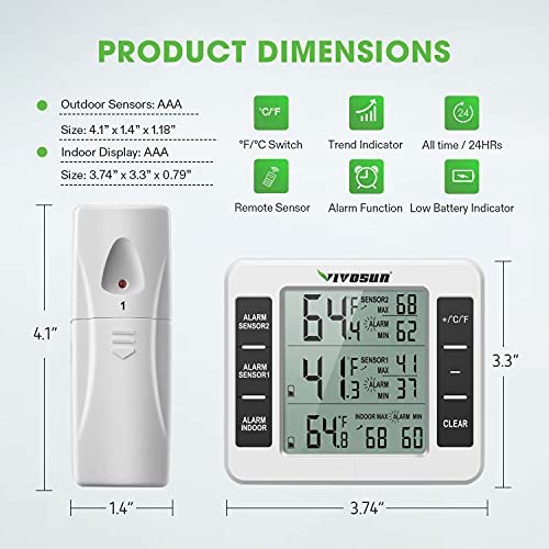 VIVOSUN Refrigerator Thermometer Wireless Digital Freezer Thermometer