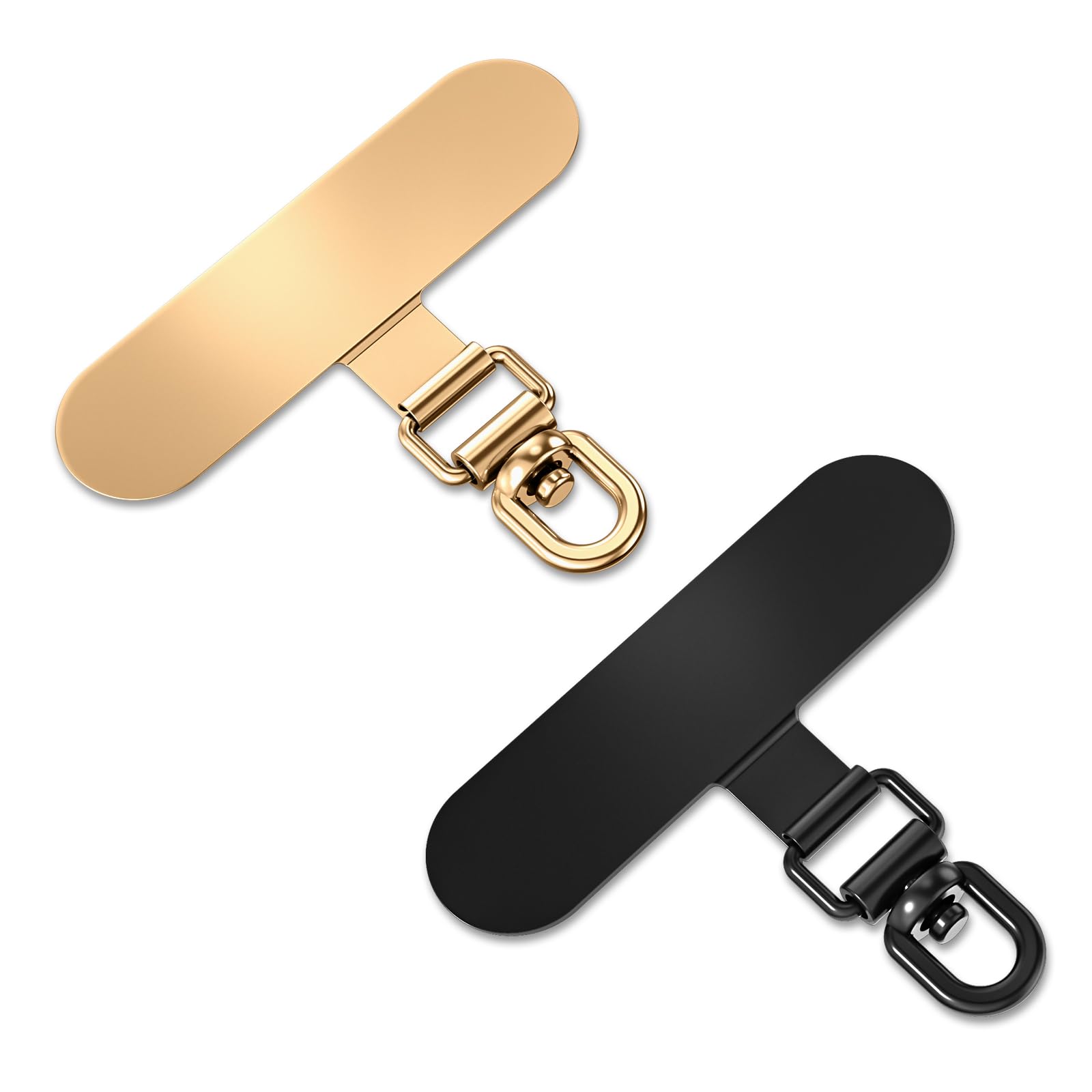 saxsion 360° Rotating Phone Tether Tab & Lanyard Connector, 44lbs Stainless Steel Phone Clip, Universal Swivel Adapter for Straps, No-Adhesive Case Insert (Champagne Gold+Black)