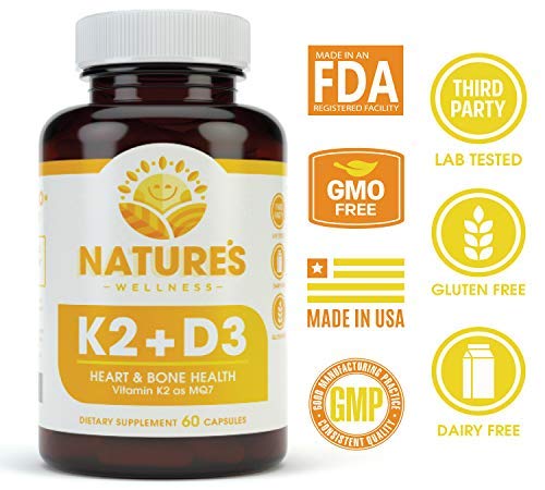 Vitamin K2 (mk7) with D3 Supplement for Best Absorption - 2-in-1 Support for Heart Health and Strong Bones | Vitamin D & K Complex | D3 5000 IU + K2 100 mcg | GMO & Gluten Free - 60 Count