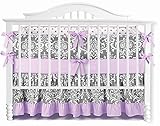 Sahaler Baby Crib Bedding Set for Girls Boys | 7 Pieces Set of Floral Nursery Bedding | Baby Blanket & Fitted Crib Sheets & Skirt & Bumper - White Floral on Grey/Ruffle Purple
