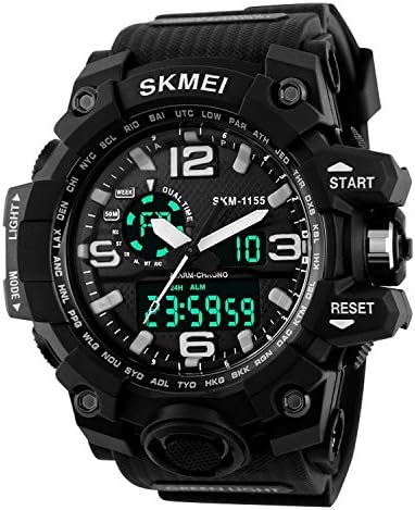 Takyae Big Dial Digital Watch Men Military Army Watch Water Resistant Date Calendar LED Sports Watches Montre Homme - Black