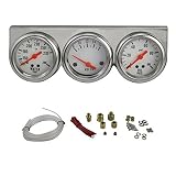 Enshey Autogage White Console Chrome Oil/Volt/Water Gauge 50mm DC 12B(V) Electric Water Temp + Oil Pressure + Volt Voltage Meter Car Gauge 3 in 1 Car Motorcycle Triple Gauge Kit (White)