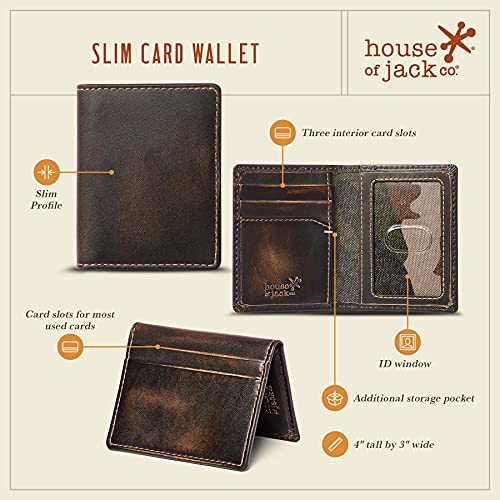 HoJ Co. Slim Card Wallet | Bifold Card Case | Full Grain Leather With Burnished Finish | Front Pocket Wallet | Minimalist Credit Card Holder (Black)