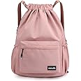 HOLYLUCK Drawstring Backpack Sports Gym Bag Water Resistant String Bag Cinch Sackpack with Side Zipper Pocket for Shopping Sport Yoga -pink