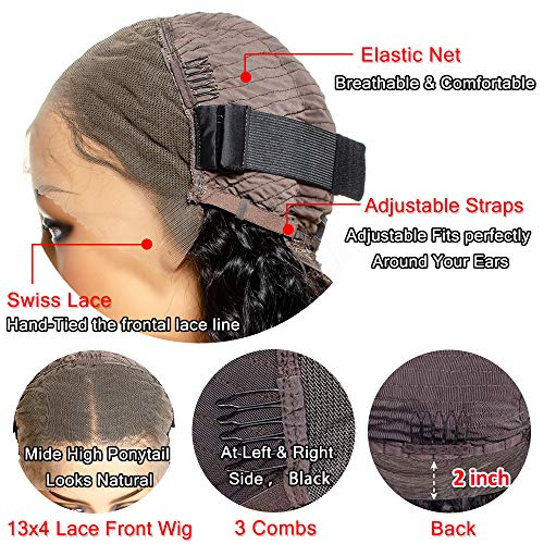 YULING-Water-Wave-Lace-Front-Wigs-Human-Hair-Curly-Wigs-for-Black-Women-Glueless-Brazilian-Wet-and-Wavy-Lace-Frontal-Wig-with-Baby-Hair-Pre-Plucked-Real-Hair-Natural-Black-Color-18inch