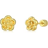 Seraphina 14K Gold Plated Screw Back Rose Flower Earrings | Helix Cartilage Earrings for Women | Trending Fashion Jewelry
