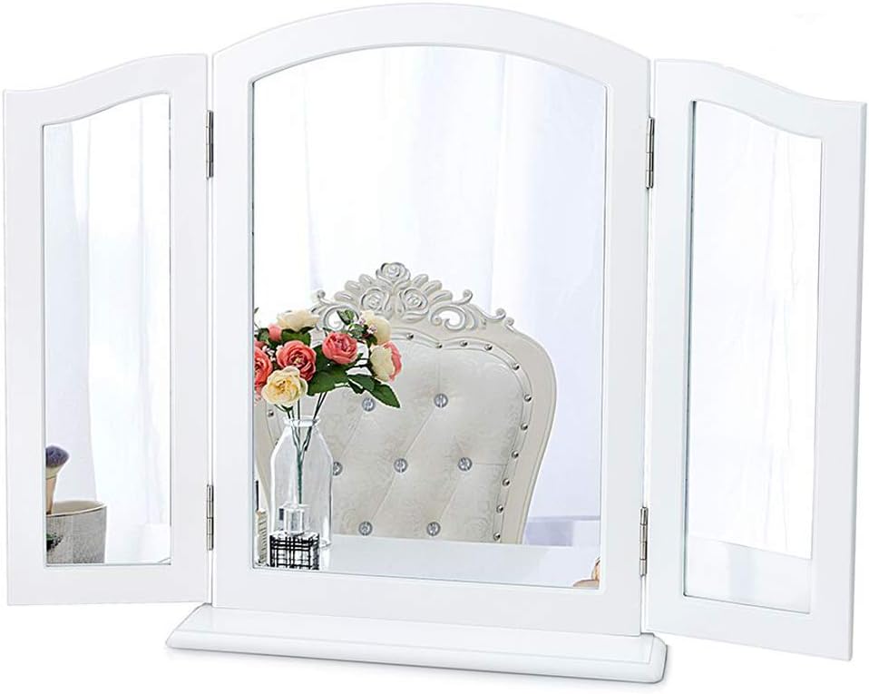 Amazon Co Jp 三面鏡 折りたたみ式 大型 女優ミラー 化粧鏡 壁掛け スタンド 両方可 木製 軽量 頑丈 シンプル メイクアップ 取り付け簡単 卓上ミラー ドレッサー用 化粧台用 ホワイト 鏡のみ Diy 工具 ガーデン