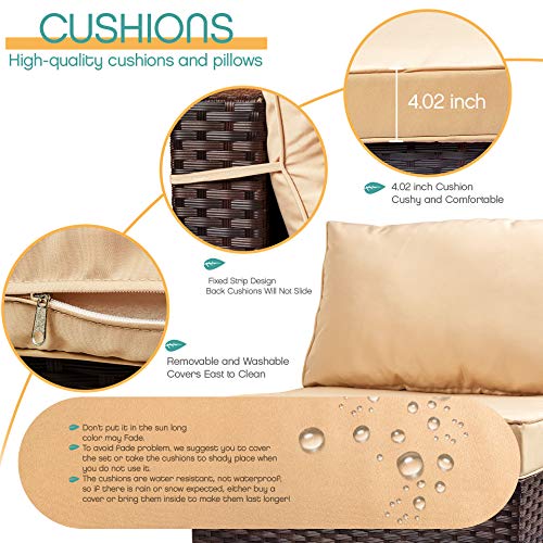 Outdoor Patio Furniture Sets,7 Pieces Rattan Patio Sofa, Manual Weaving Wicker Patio Conversation Sectional Sets with Cushions and Tea Table