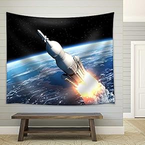 Space Launch System Takes Off. 3D Scene - Fabric Wall Tapestry Home Decor - 51x60 inches