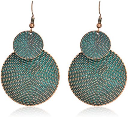 QIHOO Vintage Bronze eddy Round Drop Bohemia Ethnic Retro Charm Earrings jewelry for women (Green)