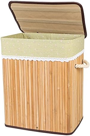 Eco Laundry Hamper | Size S Gorgeous Natural Bamboo Clothes Home Basket Bag Sorter Toy Organizer with Lid Rope Handles and Removable Canvas Liner | High Capacity Storage | Brown | 206.2
