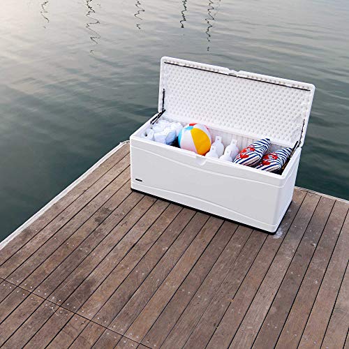 Lifetime 60348 Marine Dock, 130 Gallon Deck Box, Arctic White on