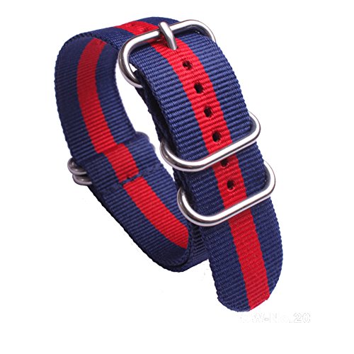 Watch Bands - Solid Navy and Red NATO Nylon Watch Straps Replacement Length & Width