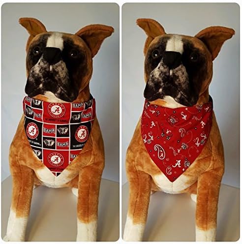 Reversible Bandana, Made With University of Alabama Fabric, Big Al, Crimson Tide, Scarf, Dog, Cat, Pet, Slip On Over The Collar, 2 in one