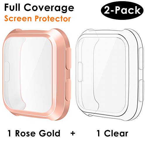 EZCO Compatible Fitbit Versa Screen Protector Case (2-Pack), Soft TPU Plated Case All-Around Protector Screen Cover Bumper Compatible Fitbit Versa Smart Watch, Rose Gold+Clear - Thumbnail 7