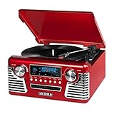 Victrola 50&#x27;s Retro Bluetooth Record Player &amp; Multimedia Center with Built-in Speakers - 3-Speed Turntable, CD Player, AM/FM Radio | Wireless Music Streaming | Red