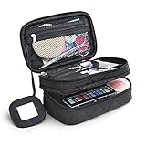 MONSTINA Cosmetics Bag,Double Layer Makeup Bag, With Mirror, Brush Bags Travel Organizer,Cosmetic Bag Professional Multifunctional Organizer For Women (Black)